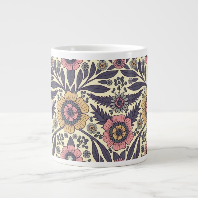 Grande Tasse Motif Floral rose et bleu sans joint (Devant)