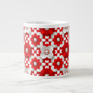 Grande Tasse Motif floral rouge et blanc vibrant avec perle
