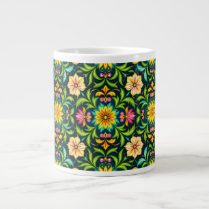 Grande Tasse Motif ornemental floral aux couleurs vives