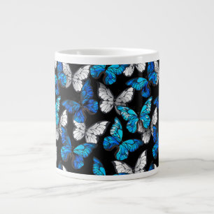 Grande Tasse Motif sans couture sombre avec papillons bleus Mor
