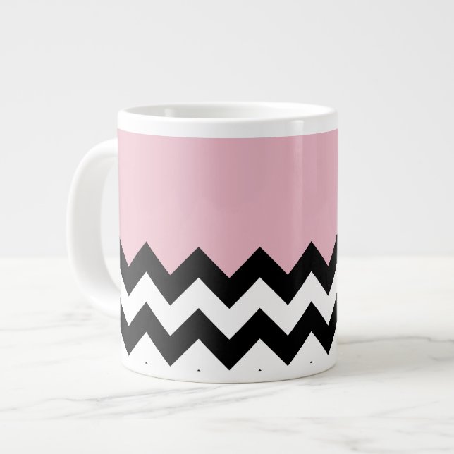 Grande Tasse Motif Zigzag noir et blanc, Chevron, rose (Devant gauche)