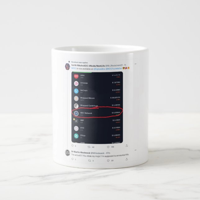 Grande Tasse Mr.Blockchain22 Pause XDC Liste sur Uphold (Devant)