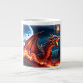 Grande Tasse Mug à café Pleine lune Dragon Rouge