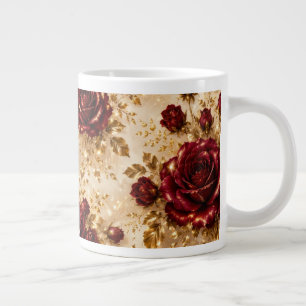 Grande Tasse Mug à motif floral de luxe rose Bourgogne et or