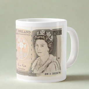 Grande Tasse Mug avec 1975 £ 10 Note Image   Reine Elizabeth II