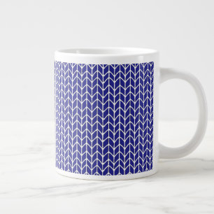 Grande Tasse Mug Blanc Grand Tissu Tricoté Bleu Royal