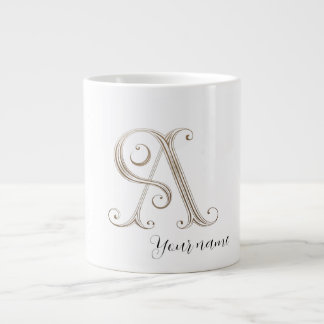 Grande Tasse Mug Blanc ton nom commence lettres blanches A