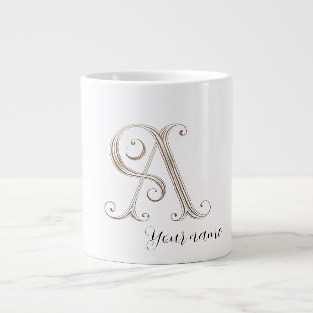Grande Tasse Mug Blanc ton nom commence lettres blanches A (Devant)