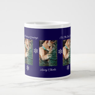 Grande Tasse Mug Bleu Marine Personnalisé Photo de Chat
