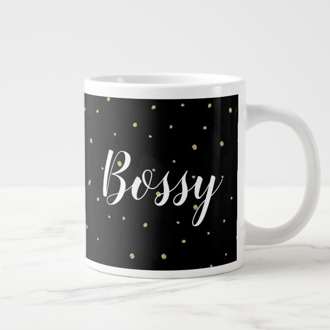 Grande Tasse Mug - Bossy Gold Dots Confetti Noir (Droite)