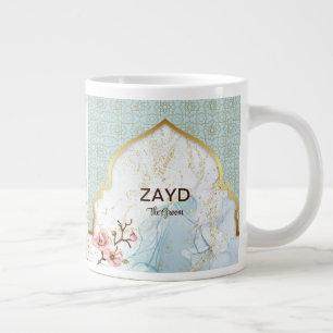 Grande Tasse Mug café Groom personnalisé - bleu clair et or