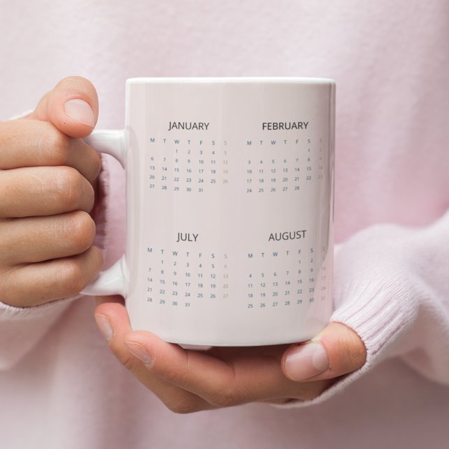 Grande Tasse Mug Calendrier 2025 | Rose pastel doux | (Créateur téléchargé)