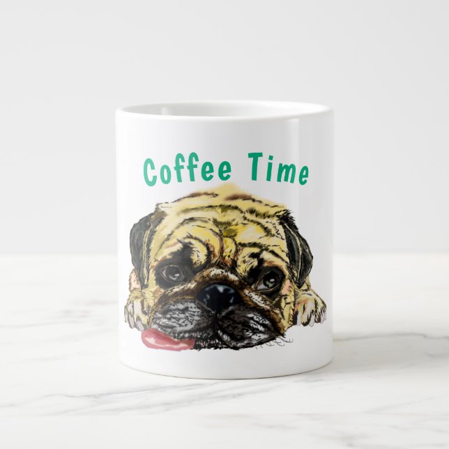 Grande Tasse Mug de café amusant avec chien Carlin - Texte pers (Devant)