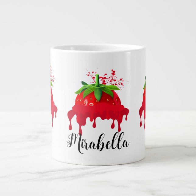 Grande Tasse Mug de fraises avec nom, mignonne, Jour des Valent (Devant)