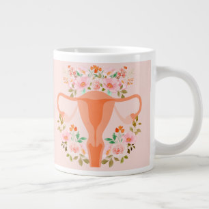 Grande Tasse Mug d'utérus floral- (Pêche)