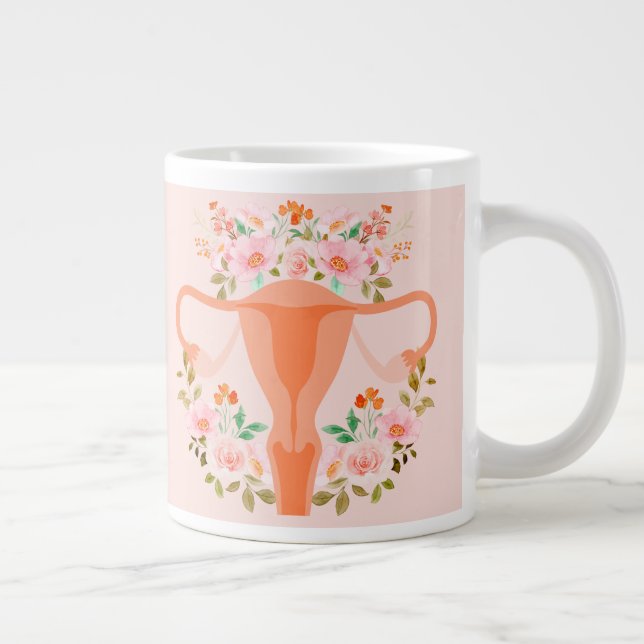 Grande Tasse Mug d'utérus floral- (Pêche) (Droite)
