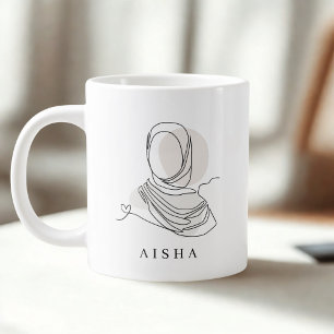 Grande Tasse Mug en art de ligne de hijab personnalisé avec ver