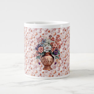 Grande Tasse Mug en céramique géant Rose Gold Hearts and Flower