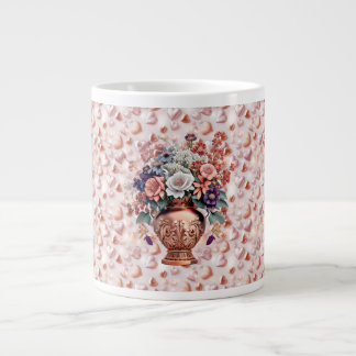 Grande Tasse Mug en céramique géant Rose Gold Hearts and Flower