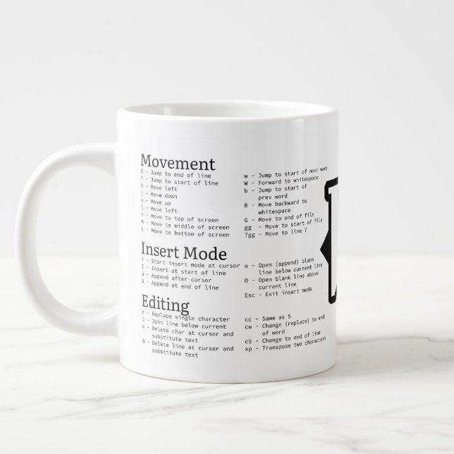 Grande Tasse Mug feuille de triche VIM (Gauche)