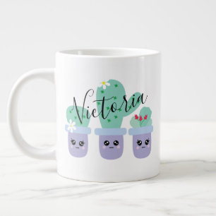 Grande Tasse Mug Géant Café avec Nom Mignon Cactus en Pot