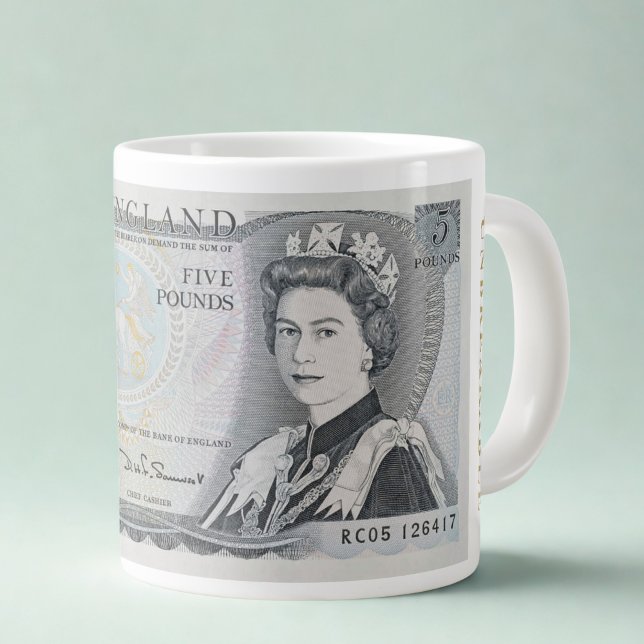 Grande Tasse Mug Note britannique de 5 £ de 1971 – Reine Elizab (Créateur téléchargé)