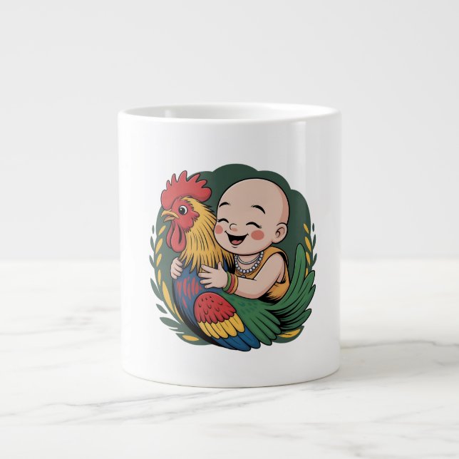 Grande Tasse Mug Specialty | Chloe Bébé Embrasse Le Coq (Devant)