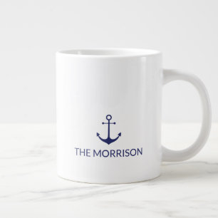 Grande Tasse Nautical Custom Boat Name Marine bleu ancre blanch