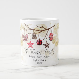 Grande Tasse Noël Family Branch Arbre Rouge Or Mitten Star