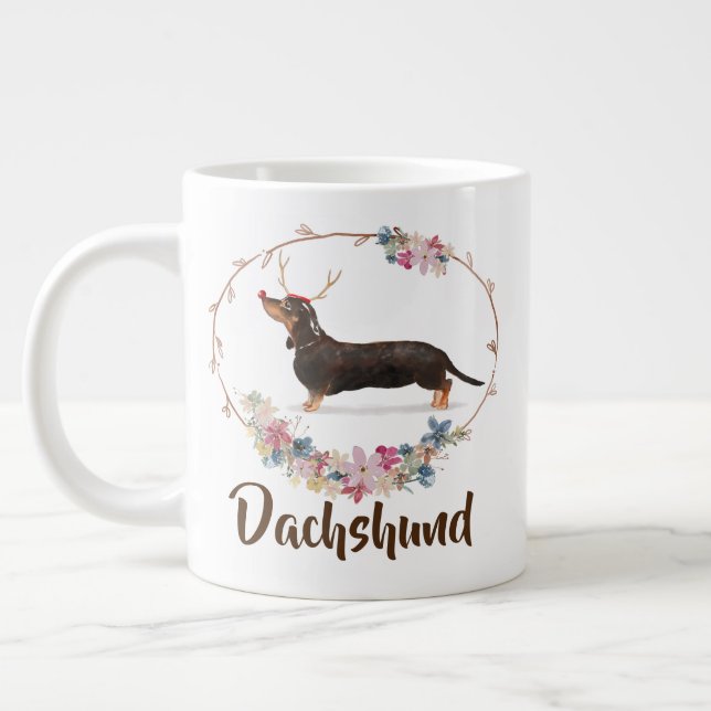 Grande Tasse Noël floral Dachshund à l'eau douce (Gauche)