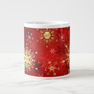 Grande Tasse Noël Golden Snowflakes sur Arrière - plan rouge