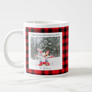 Grande Tasse Noël Photo Monogramme 2 Plaid Rouge Vert Rustique