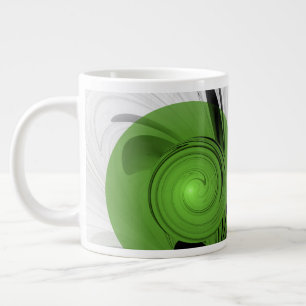 Grande Tasse Noir Abstrait et blanc avec art fractal vert