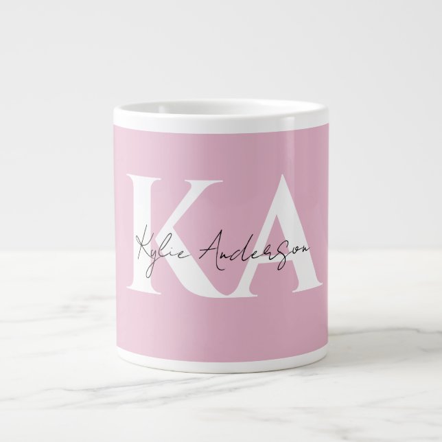 Grande Tasse Nom du monogramme personnel rose moderne - (Devant)