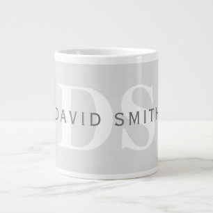 Grande Tasse Nom et monogramme modernes Blanc gris clair et f