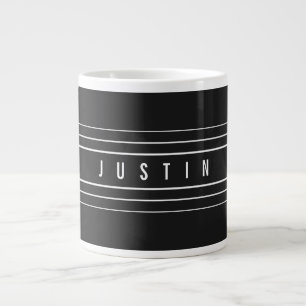 Grande Tasse Nom modifiable et bandes géométriques Noir et bl
