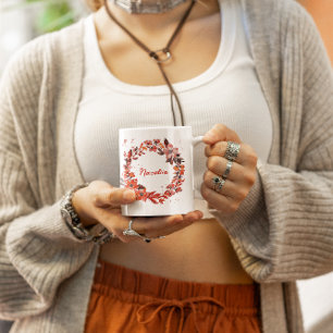 Grande Tasse Nom personnalisé de la couronne florale orange