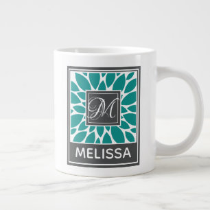Grande Tasse Nom personnalisé & Monogramme Fleur bleue