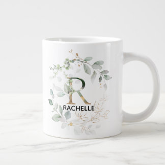 Grande Tasse Nom R initial Alphabet Monogramme Verdure Wreath