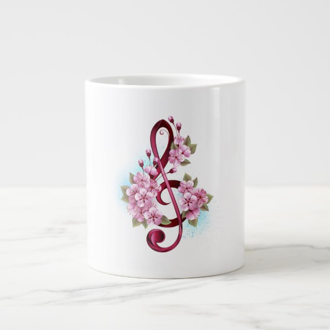 Grande Tasse Notes de clef musicale en treble avec des fleurs S (Devant)