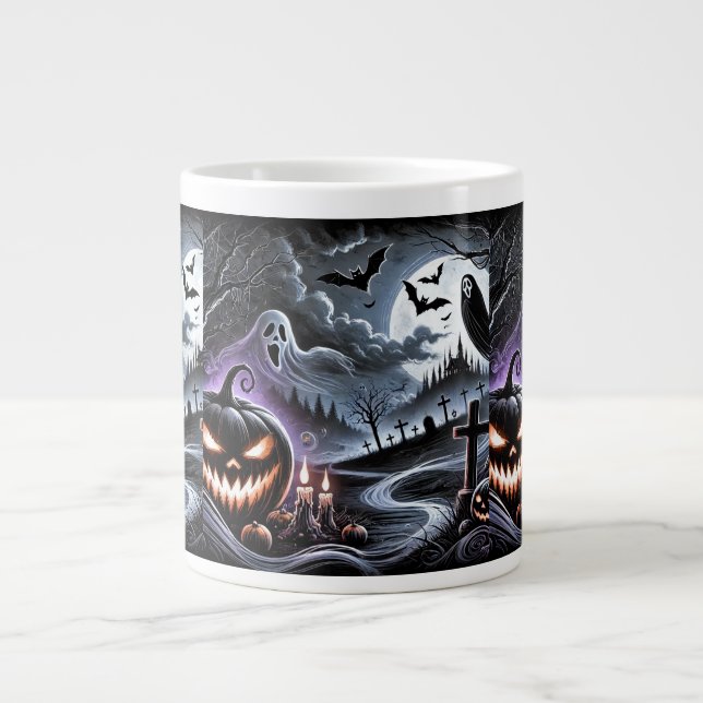 Grande Tasse Nuit d'Halloween éffrayante : Citrouilles hantés e (Devant)