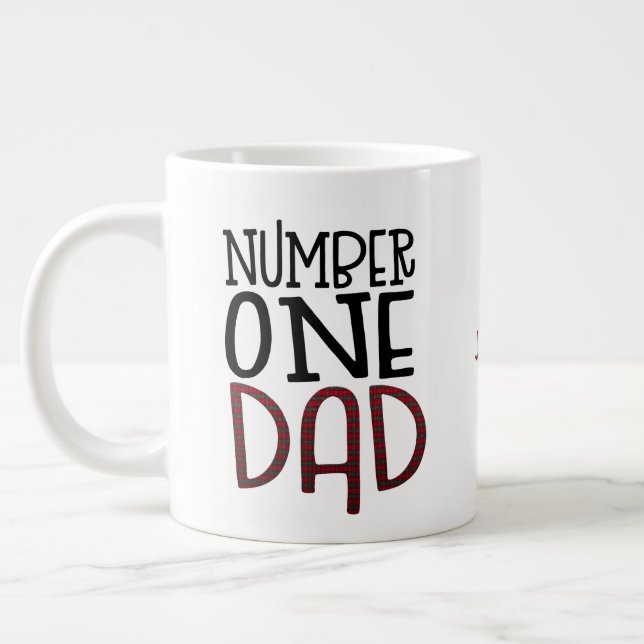 Grande Tasse Numéro Un Papa Black Tartan Typographie Cadeau (Gauche)