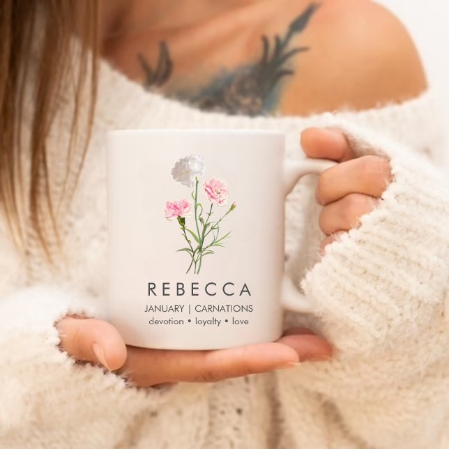 Grande Tasse Oeillets Janvier Fleur de naissance personnalisée (Créateur téléchargé)