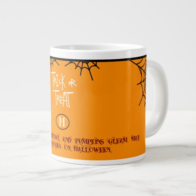 GRANDE TASSE ORANGE ROUGE BLANC BLACK TRICK OU TRAITER HALLOWEE (Devant droit)