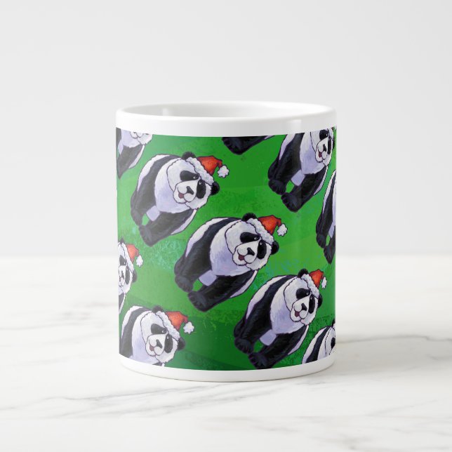 Grande Tasse Ours de panda à Santa Hat sur Vert (Devant)