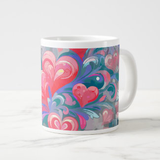 Grande Tasse Padrão de corações em movimento, vermelho e azul.