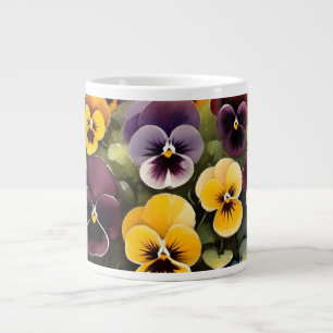 Grande Tasse Pansies jaunes et violets aquarelle