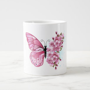 Grande Tasse Papillon à fleurs avec Sakura rose