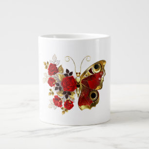 Grande Tasse Papillon de fleurs rouges aux roses rouges