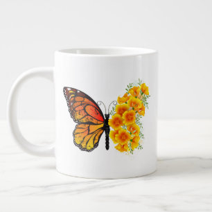 Grande Tasse Papillon Fleur avec Pavot de Californie Jaune